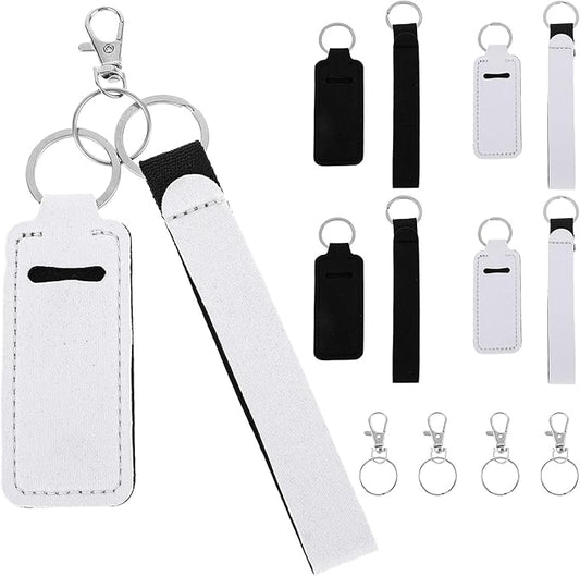 4 Pcs Keychain Chapstick Holder, Lipgloss Holder Keychain, Chapstick Holder Key Chain with Wristlet Lanyards, Lipstick Keychain Holder Lip Balm Sleeve for Women Girls-Velvo Beauty