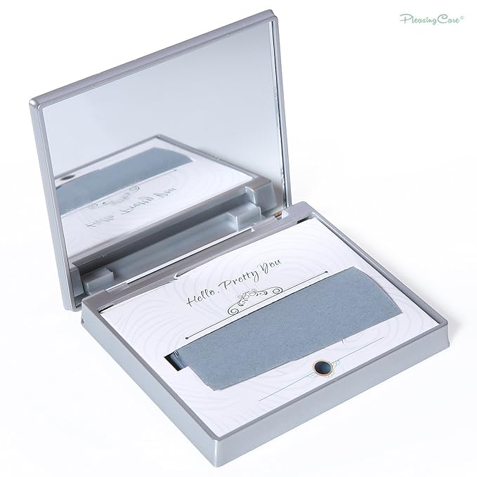 Makeup Mirror with Facial Oil Blotting Paper Sheets - Bamboo Charcoal 100 Counts, Silver Compact Folding Cosmetic Travel Mirror-Velvo Beauty