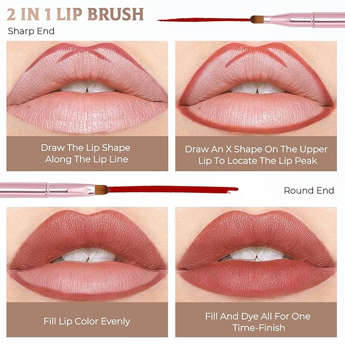 Unaone 2 Pack Lip Brush for Lipstick, Dual-Ended Lip Makeup Brush with Lid, Lipstick Brush for Lip Gloss-Velvo Beauty