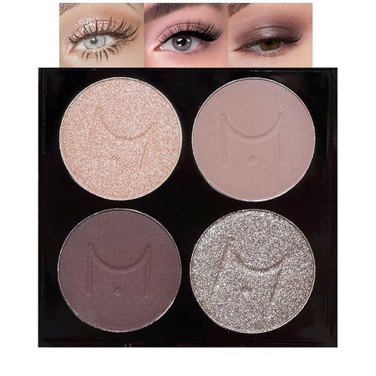 Eyeshadow Quad - Blendable Matte & Shimmer, 4 Shades Nude, Champagne, Gold, Brown, Velvety Pigmented Formula, Long-Lasting, Built-In Mirror, Perfect for Older Women 02#-Velvo Beauty