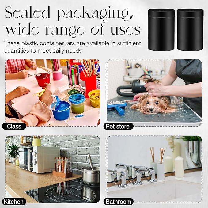 SATINIOR 24 Pieces Empty Clear Plastic Jars with Lids Round Storage Containers Wide Mouth for Beauty Product Cosmetic Cream Lotion Liquid Butter Craft and Food(Black,16 oz)-Velvo Beauty