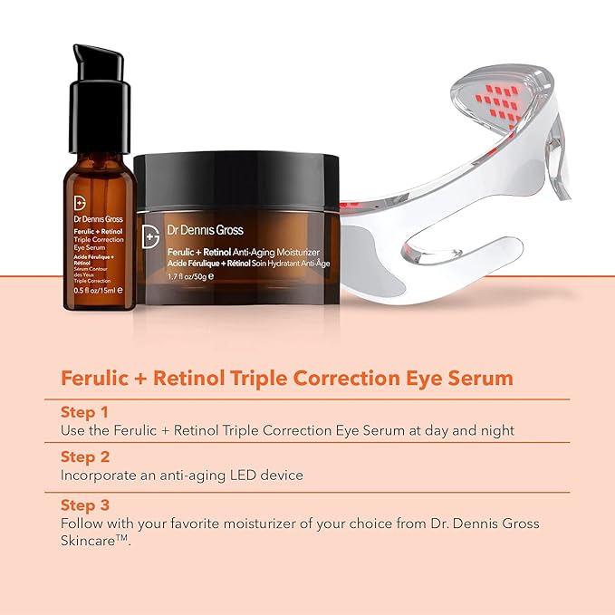 Dr. Dennis Gross Ferulic + Retinol Triple Correction Eye Serum: for Wrinkles, Loss of Elasticity, and Rough Texture, 0.5 fl oz-Velvo Beauty