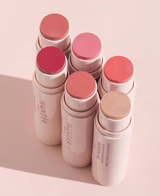 Wander Beauty On-the-Glow Blush and Illuminator - Bare/Nude Glow - 7-in-1 Hydrating Cream Blush & Highlighting Stick - Stick Blush for Cheeks, Lip, Face & Body - Highlighter Makeup & Blush - 0.4 oz-Velvo Beauty