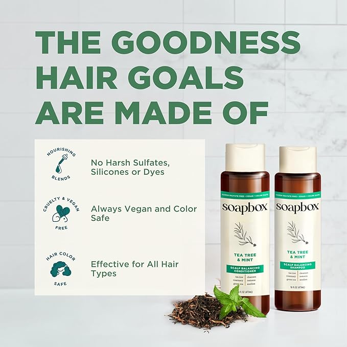 Soapbox Tea Tree Shampoo, Harsh Sulfate Free, Paraben Free, Silicone Free, Color Safe, and Vegan Hair Shampoo (33.8 Ounces)-Velvo Beauty