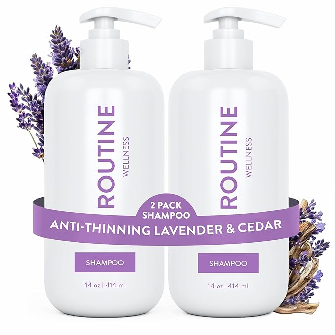 Routine Wellness Anti-Thinning Shampoo for Thinning Hair - Biotin DHT Blocker Women & Men - Color Safe Shampoo for Hair Loss & Healthy Hair - Lavender & Cedar 14oz (Pack of 2)-Velvo Beauty