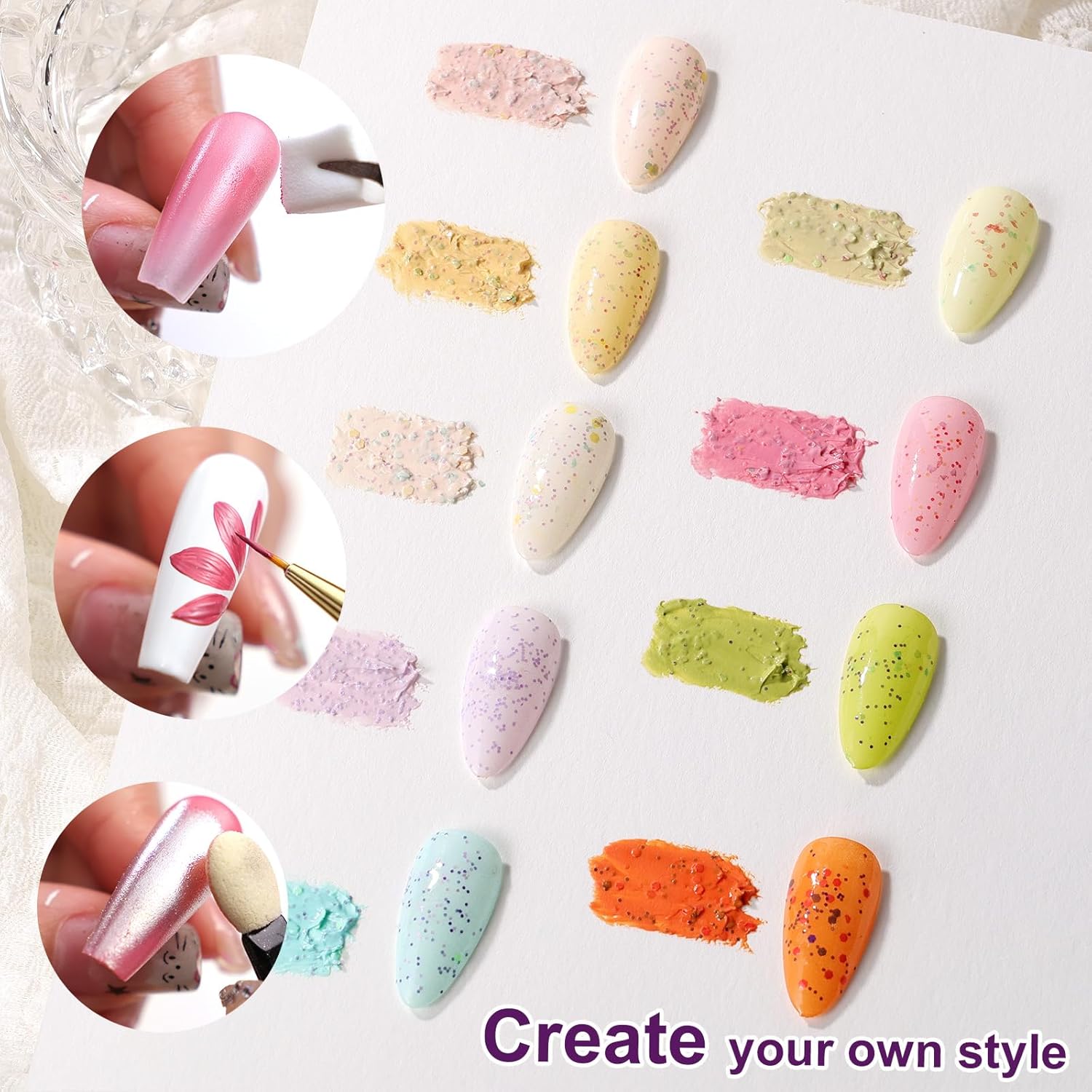 Gradient Painting Gel, 9 Colors Ombre Gel Nail Polish for 3D Sculpture Gel comes with Dotted Decorations Aura Nails French Manicure Soak Off UV Long-lasting Home Salon DIY Candy Cane Cream-Velvo Beauty