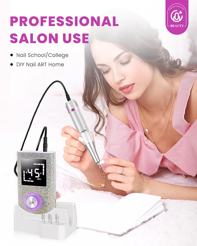 CozyZen Cordless Electric Nail Drill, 45000 RPM Rechargeable Diamond E-File, Portable & Low Noise for Acrylic/Gel Nails, Manicure & Pedicure - Professional & Home Use-Velvo Beauty