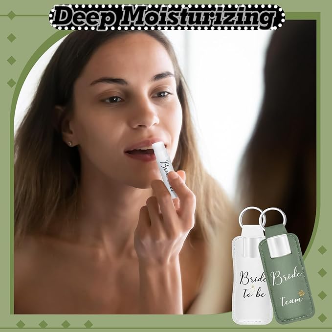 24 Pack Bachelorette Party Favor Lip Balm Set Team Bride Lip balm with Lipstick Holder Keychain Bride to be Lip balm Bridal Shower Proposal Gifts for Wedding Party Favors(White, Sage Green)-Velvo Beauty
