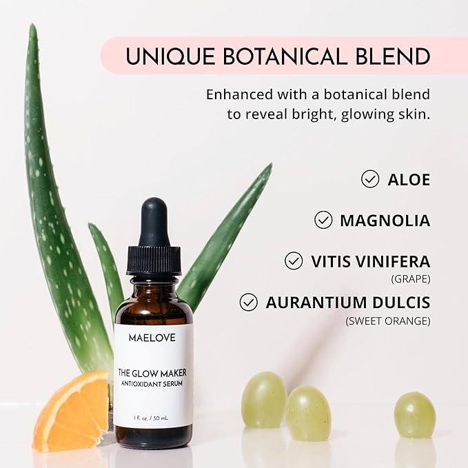 MAELOVE Glow Maker Vitamin C Serum with Vitamin E, Ferulic Acid & Hyaluronic Acid, Award-Winning Brightening and Hydrating Facial Serum, Unscented, 1.0 fl oz-Velvo Beauty