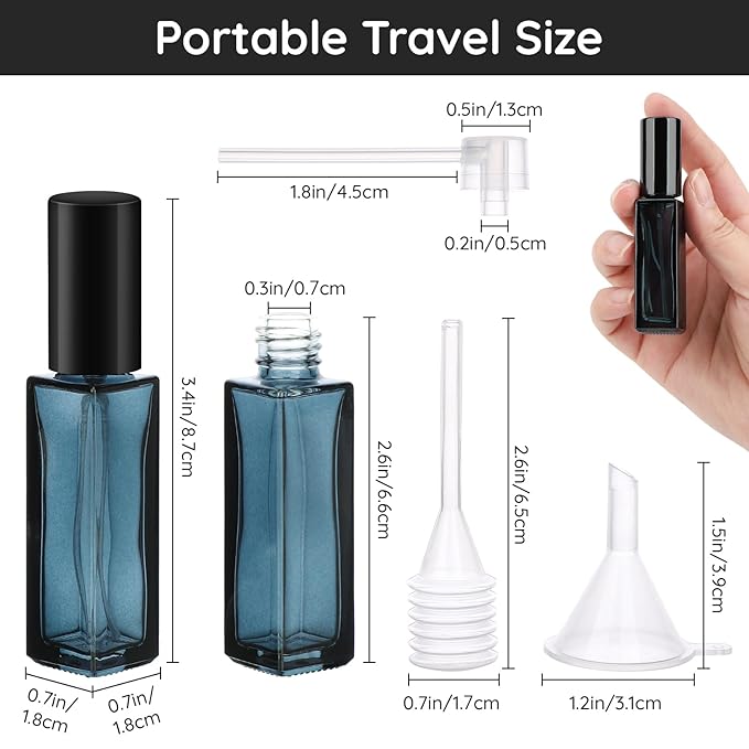 Segbeauty Glass Perfume Bottles, 5 Pack 10ML Refillable Mini Perfume Bottle Travel, Portable Leak-proof Square Spray Pump Bottle Atomizer Dispensing Containers with Lids for Fragrance Essential Oil-Velvo Beauty