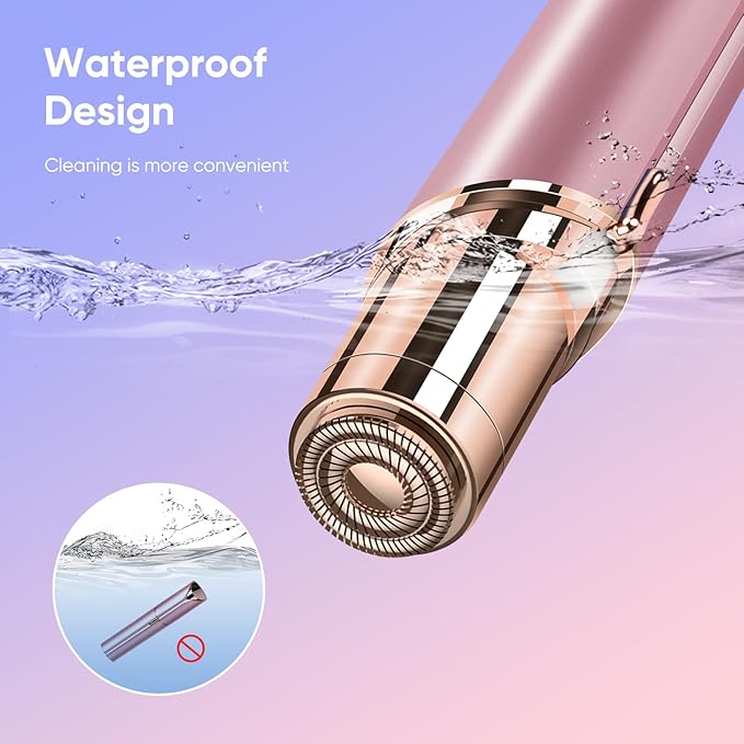 Facial Hair Removal for Women- as Seen on TV Painless Face Shaver -Painless Womens Facial Hair Remover with 2 Replacement Heads, Lipstick-Sized, USB Rechargeable(Rose Gold)-Velvo Beauty