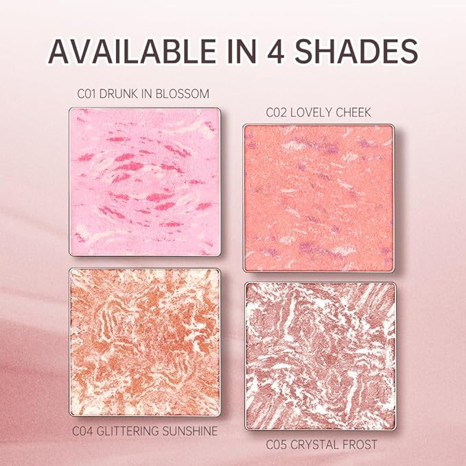 CATKIN Powder Blush for Cheek Blusher Natural Shimmering Blush & Highlight 2 in 1 Creamy Blendable Baked Blush Palette 10g C01 Drunk in Blossom