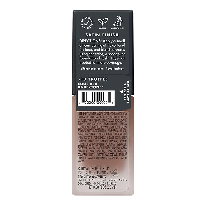 e.l.f. Flawless Finish Foundation, Lightweight & Medium Coverage, Semi-Matte Finish, Truffle, 0.68 Fl Oz (20mL)-Velvo Beauty