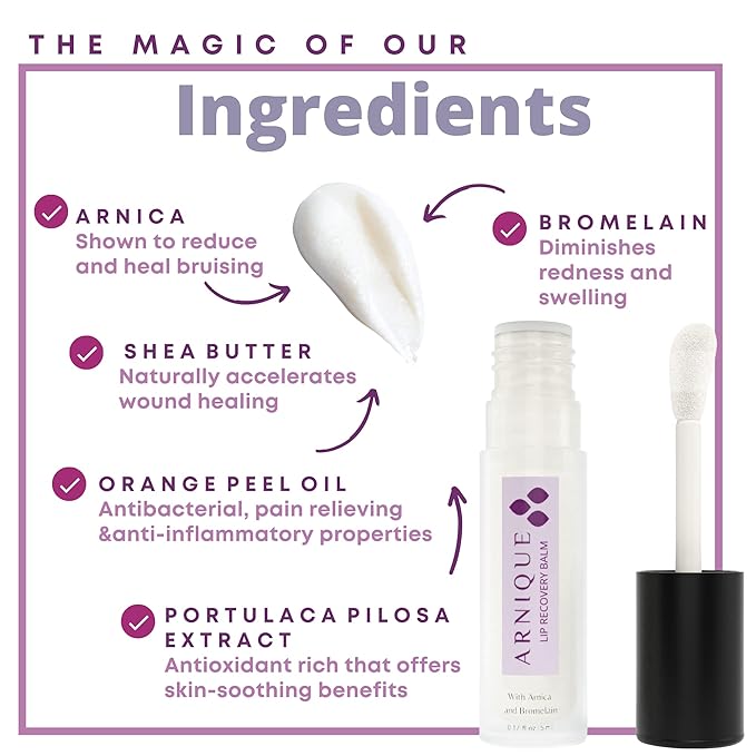 Arnica Lip Balm - Lip Filler Aftercare with Arnica Montana and Bromelain, Topical Bruise Balm Masque for Lip Flip Injections and Implant Surgery to aide with Bruising, Swelling and Redness-Velvo Beauty