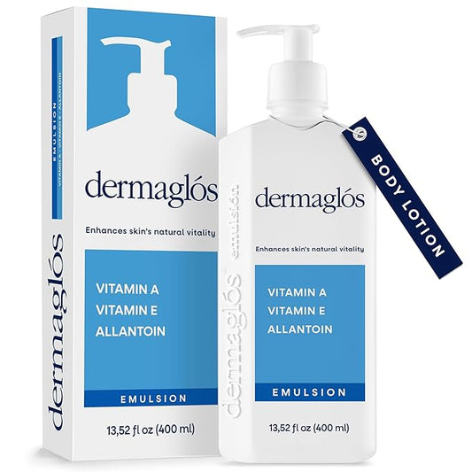 Dermaglos Moisturizing Body Lotion for Dry Skin with Extra Vitamin A, Vitamin E & Allantoin | Regenerating Lightweight Moisturizer for Stretch Marks, Tattoos Aftercare, Scars & Wrinkles | 13.52 Fl Oz-Velvo Beauty