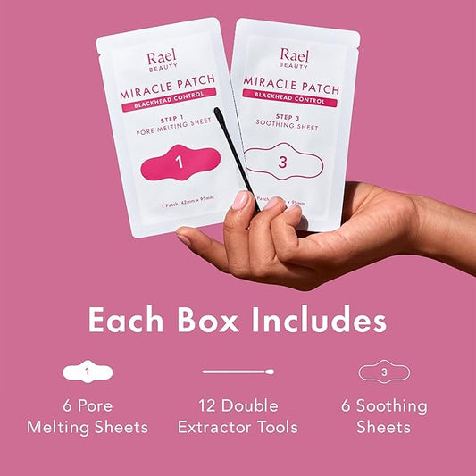 Rael Blackhead Remover, Miracle Patch Melting Pack, Nose Strips for Blackheads, Pore Cleansing and Soothing Sheets, 3 Step Kit, Sebum Removing Cotton Swabs, Dermatologist Tested-Velvo Beauty