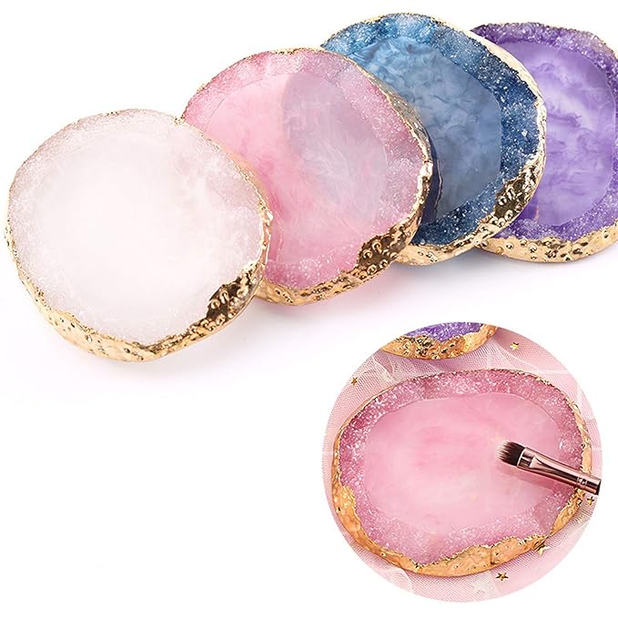 MISUD Resin Nail Art Palette, Golden Edge Paint Drawing Color Palette, Agate Nail Palette Manicure Nail DIY Tool (Purple)-Velvo Beauty