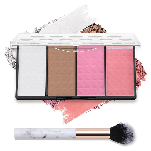Contour Highlighter Blush Powder Makeup Palette, 4 Colors Matte Face Contour Shading with Professional Makeup Brush-Velvo Beauty
