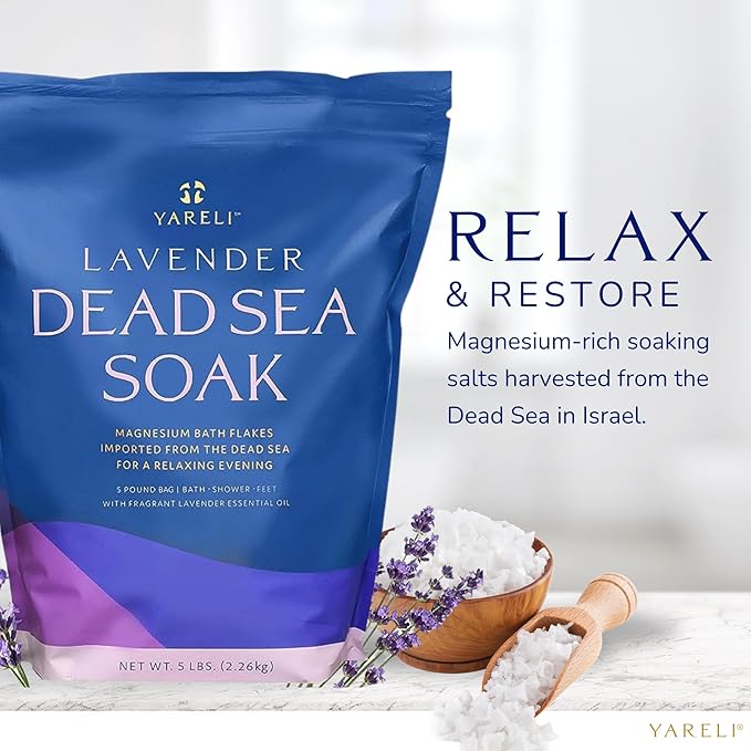 Magnesium Flakes, 5lb Lavender, Dead Sea Bath and Foot Soak, Alternative to Epsom Salt with Over 250,000mg of Magnesium Chloride Per Bag-Velvo Beauty