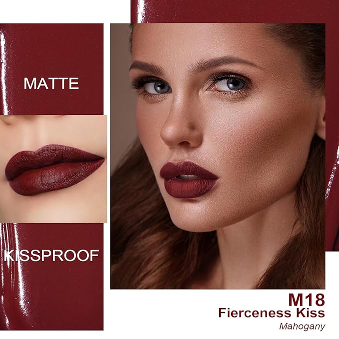 Oulac Matte Liquid Dark Red Lipstick for Women, Long Lasting Lipstick, Waterproof Lip Stain, No Transfer, Creamy High Pigmented Formula with Vitamin E, Vegan & Cruelty-Free M18-Velvo Beauty