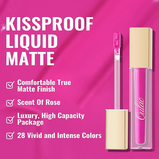 Oulac Matte Pink Lipstick for Women, Long Lasting Liquid Lipstick High Impact Lip Color Full Coverage Lip Makeup with Vitamin E Waterproof Formula,Vegan-Velvo Beauty