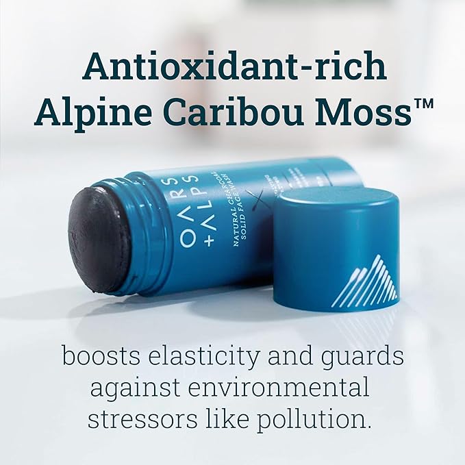 Oars + Alps Exfoliating Face Wash Stick, 2-in-1 Facial Cleanser & Exfoliant with Activated Charcoal, Alpine Moss, Dermatologist Tested, Spill Free, Travel Size, 1.2 Oz-Velvo Beauty