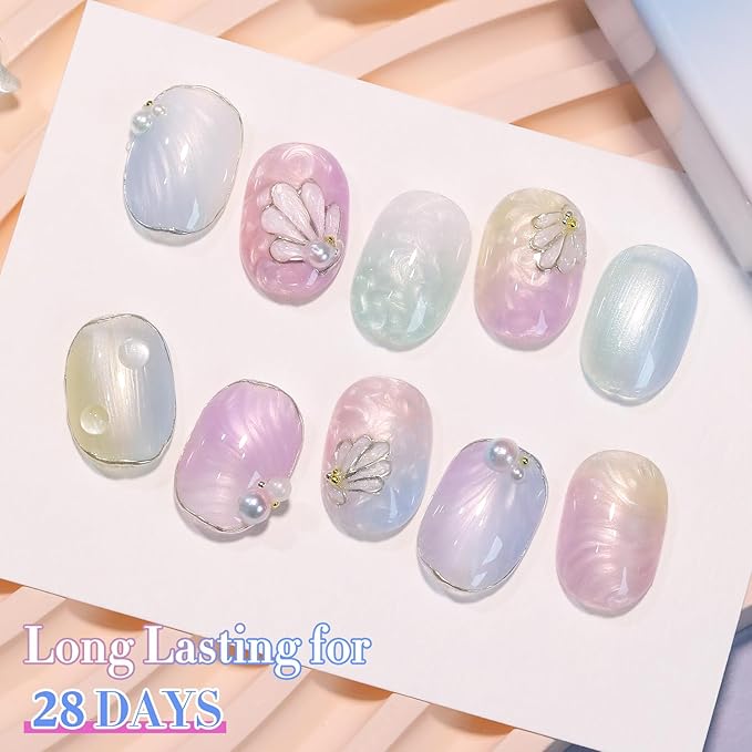 Double Rhythm 6 Pcs 15 ML Gel Polish Set Same Color Same Bottle Soak Off Gel Polish Kit Nail Art Manicure Salon DIY at Home for Women (Pearl Pink White Green Blue Purple-T6-21)-Velvo Beauty