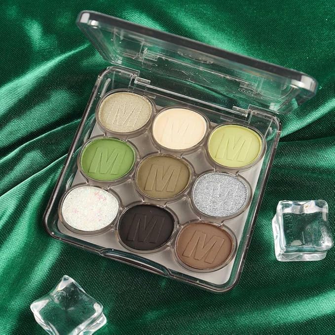 SUAKE Waterproof 9 Colors Shimmer Matte Eyeshadow Palette.Longwearing Highly Pigmented Glitter Eye Makeup Palet. Sparkle Pearlescent paleta de sombras 1# Gold Green-Velvo Beauty