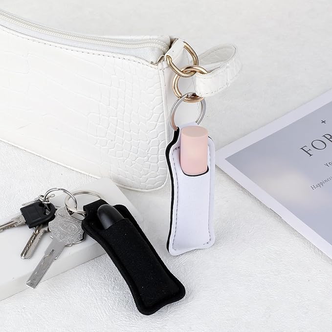 4 Pcs Keychain Chapstick Holder, Lipgloss Holder Keychain, Chapstick Holder Key Chain with Wristlet Lanyards, Lipstick Keychain Holder Lip Balm Sleeve for Women Girls-Velvo Beauty