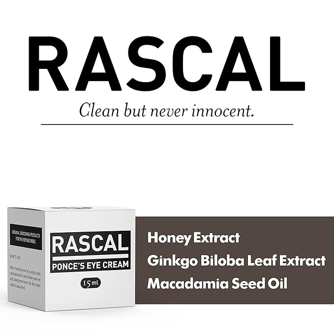 Rascal Ponce's Eye Cream | Under Eye Cream Dark Circle Remover for Men - Made with ginkgo Biloba Leaf Extract Macadamia Seed Oil (Container 0.5 Oz)-Velvo Beauty