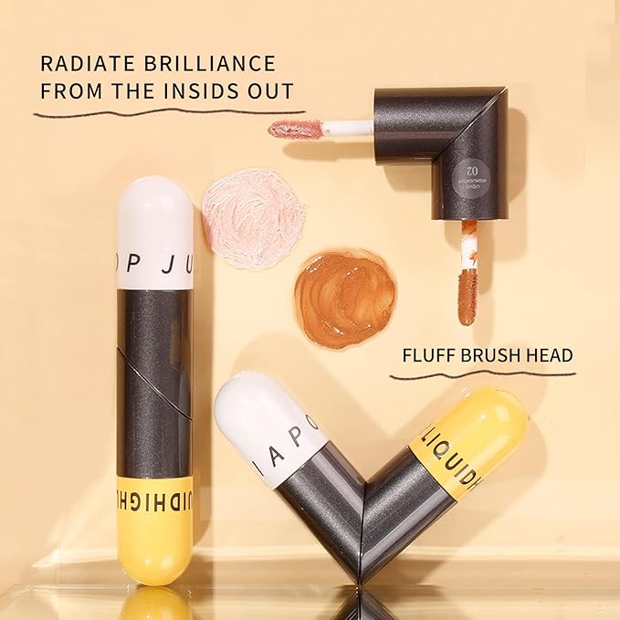 AKARY Liquid Highlighter Makeup for Face Body, Contour Foundation Illuminator Boom Stick, Highlighting Shade Longwear Shimmer Glow Makeup, Valentine's Day gift (01 Pearlescent White + Warm Brown)-Velvo Beauty