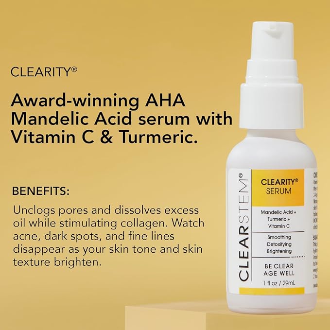 CLEARSTEM - CLEARITY The Blackhead Dissolver Mandelic Acid Serum - Vitamin C, Turmeric, Collagen Boost - All Skin Types - Facial Skin Care Products - Gluten Free, Cruelty Free - 1 fl oz / 29ml-Velvo Beauty