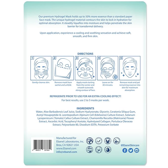 Ebanel 10 Pack Hydrogel Collagen Face Mask with Hyaluronic Acid, Vitamin C, Peptide, Aloe, Instant Brightening Hydrating Face Masks Skincare Korean Sheet Mask, Skin Firming, Lifting Anti Aging Masks-Velvo Beauty