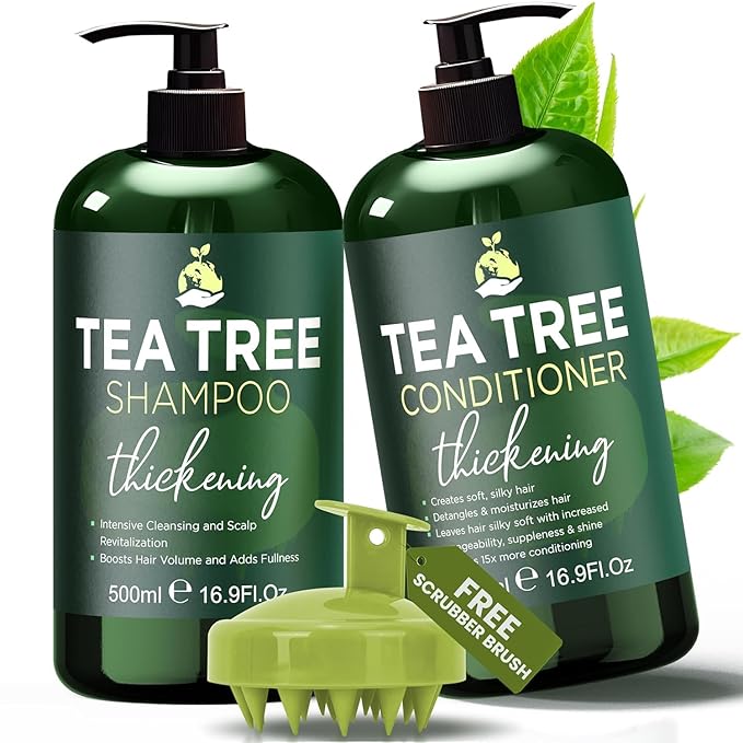 Tea Tree Shampoo & Conditioner Set | Thinning Hair Loss Treatments for Men and Women | Soothes Itchy Scalp & Dandruff | Boosts Hair Growth & Reduces Hair Loss | Sulfate & Paraben Free-Velvo Beauty