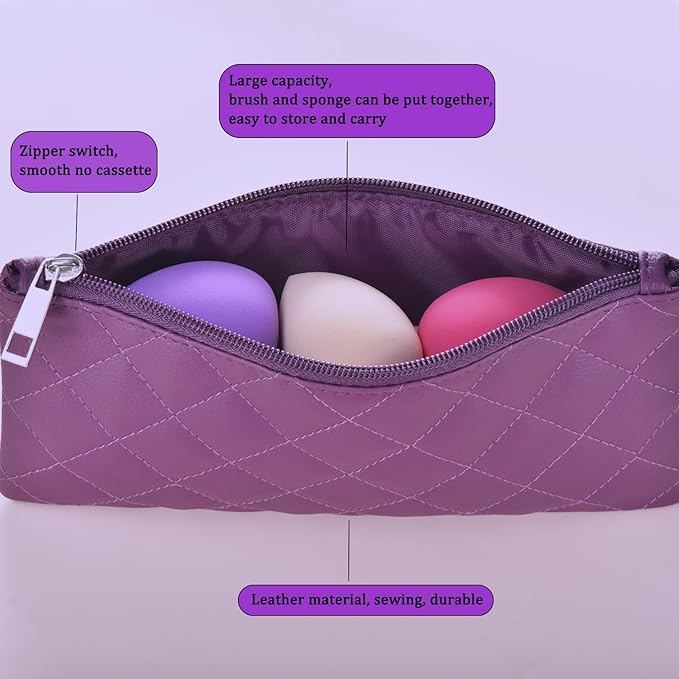 10 Piece Purple Makeup Brushes Set and 3 Piece Makeup Sponge - Wooden Handle with Soft Synthetic Bristles, for Face & Eye Makeup | Professional Cosmetic Brushes | Includes Travel Pouch-Velvo Beauty