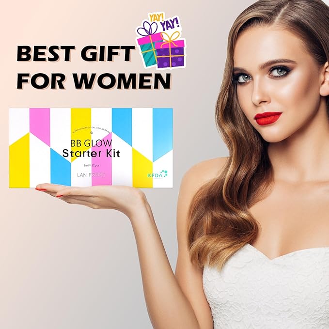 BB Facial Glow Serum Starter Kit Hyaluronic Acid Essence Foundation Skin Care Kit 0.27oz 12 Vials, Combined With Niacinamide and Peptides To Brighten Skin Tone Anti-Aging Foundation 6-Color Mix Pack-Velvo Beauty