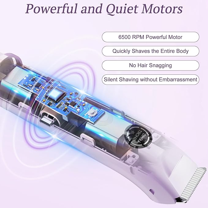 Bikini Trimmer for Women, 4 in 1 Wet/Dry Electric Razors for Women - Dual Head, Painless Rechargeable Portable Womens Razors for Shaving Set for Face, Nose, Eyebrows, Armpits, Bikini Area (Purple)-Velvo Beauty