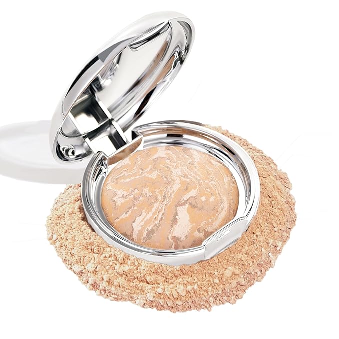 Marbleized Baked Foundation Makeup, Balance and Brighten Color Correcting Powder Foundation - Buildable Light to Medium Coverage - Demi-Matte Natural Finish (#002 LIGHT, 0.32 Oz)-Velvo Beauty
