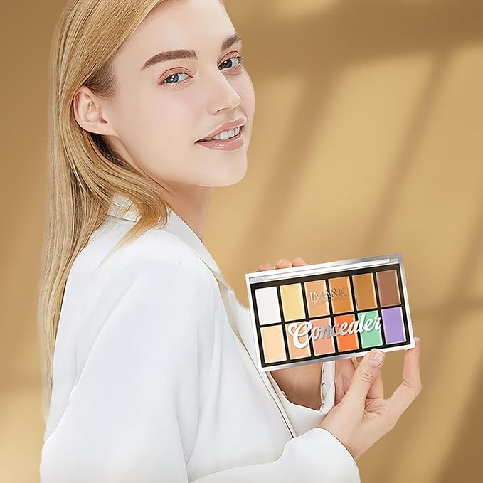 All In One Color Correcting Palette + 8 Makeup Brushes, 3D Cosmetics Cream Contour Highlighting Foundation Makeup Palette Long Lasting for Sculpt &Highlighting, Define Cheekbones-Velvo Beauty