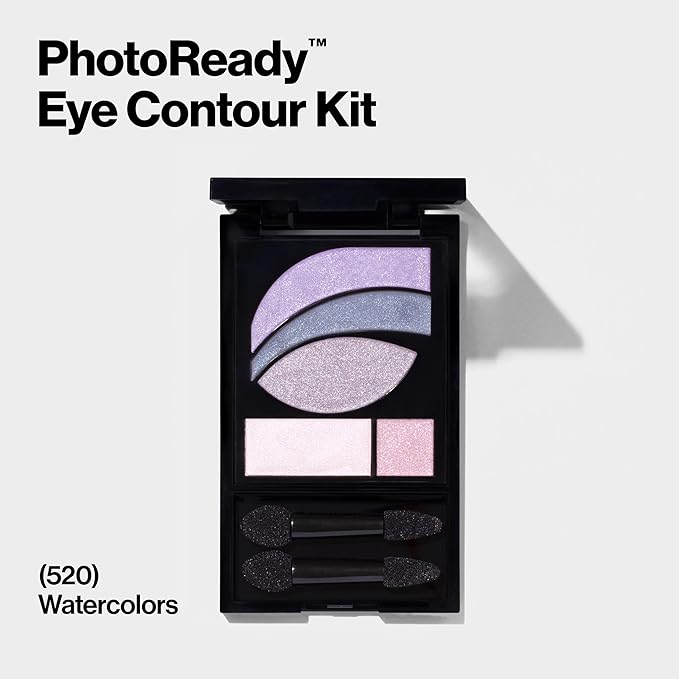 REVLON PhotoReady Eye Contour Kit, Eyeshadow Palette with 5 Wet/Dry Shades & Double-Ended Brush Applicator, Watercolors (520), 0.1oz-Velvo Beauty