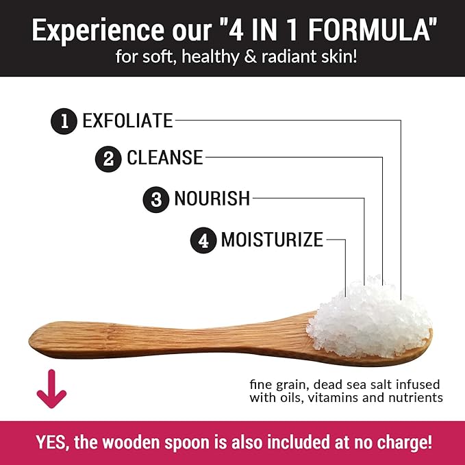 pureSCRUBS Premium Unscented Body Scrub Set - Large 16oz Dead Sea Salt Body Scrub With Infused Essential Oils & Nutrients, Includes Wooden Spoon, Loofah & Oatmeal Exfoliating Bar Soap-Velvo Beauty