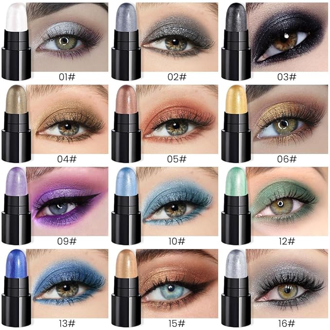 evpct 12Pcs Capsule Cream Eye Shadow Brightener Sticks Set for Eyes, Pearl White Smokey Black Gray Khaki Royal Blue Violet Purple Silver Shimmer Matte Pencil Eye shadow Applicator Stick Palette Makeup-Velvo Beauty