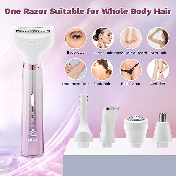 Electric Razors Shaver for Women, 5 in 1 Bikini Trimmer for Women, Wet/Dry Womens Electric Razor Shavers, Face Razor for Face Nose Eyebrow Arms Armpit Legs Pubic Area, Facial Hair Removal-Velvo Beauty