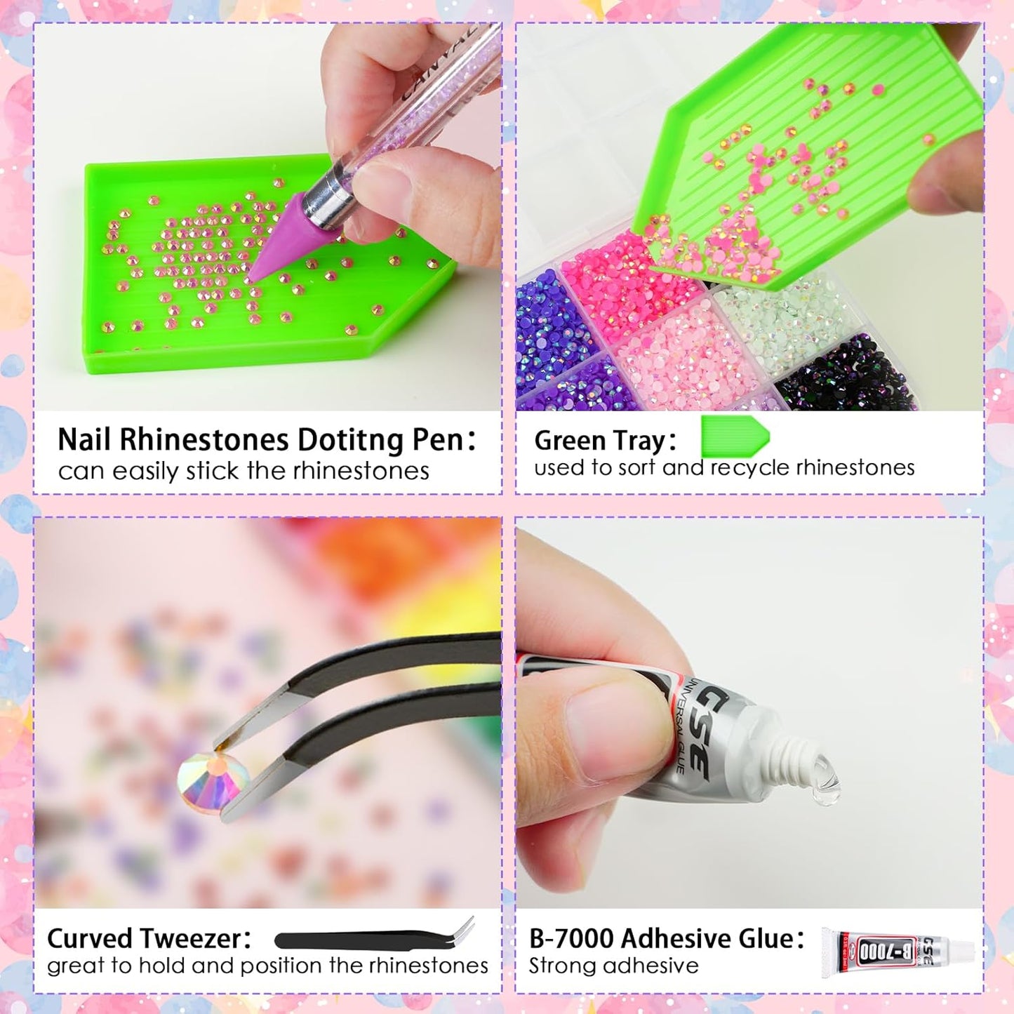 18000Pcs Resin Jelly Rhinestones for Bedazzling, Multicolor 3mm Flatback Rainbow Gems, Bedazzling Crystal with 4Pcs 2.5g Jewelry Glue, Rhinestone Picker for DIY Crafting Clothes Shoes Nail Art-Velvo Beauty