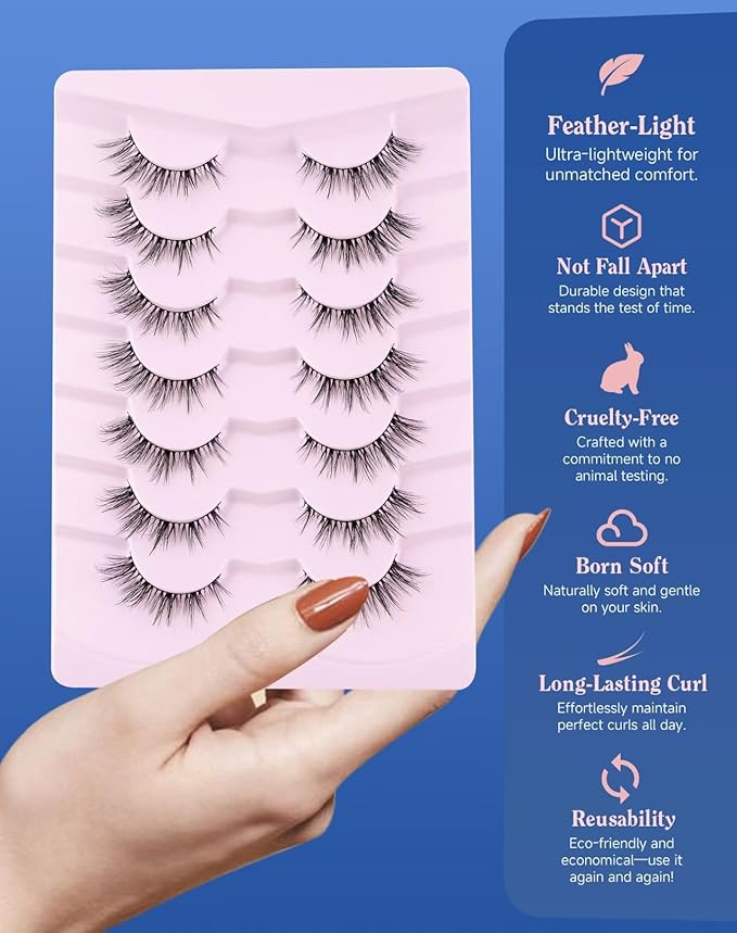 Cat eye Lashes Natural Wispy Lashes Everyday Natural Look Flared Eyelashes False Eye Lashes Soft Fluffy Lashes False Eyelashes 7 Pairs D93-Velvo Beauty
