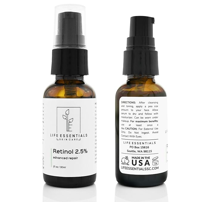 Life Essentials Retinol Serum 2.5% for Wrinkles, Fine Lines, Acne Scars, & Skin Blemishes- Vitamin A + Hyaluronic Acid, Vitamin E, Organic Green Tea, Jojoba Oil - Organic and Natural-Velvo Beauty