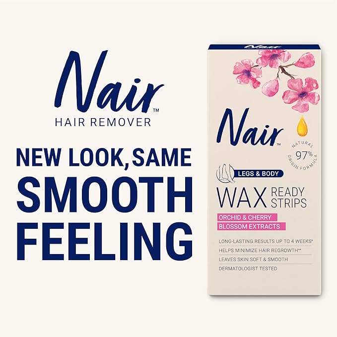 Nair Hair Remover Wax Ready Strips for Legs & Body, No Mess Waxing Kit for Hair Removal, 3-pack Wax Strips, 40ct Each Wax Kit-Velvo Beauty