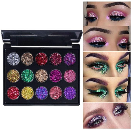 evpct 15 Color Shimmer Glitter Sparkle Glittery Eyeshadow Makeup Palette Pallet Glitter for Girl Pink Silver Red Rose Green Sparkling Sparkly Glitter Gel Pigment Eyeshadow Face Paint Makeup Palette-Velvo Beauty