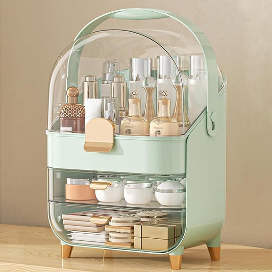 Makeup Organizer, Skincare Holder Bathroom Counter Organizer, Storage Box Cosmetic Display Cases, Teen Girl Gifts Trendy Stuff Make up Organizers for Vanity, Dresser, Countertop (Green)-Velvo Beauty