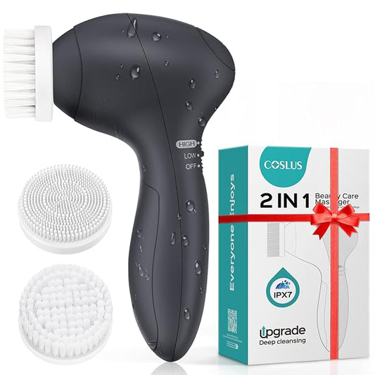 COSLUS Face Scrubber Facial Cleansing Brush: 2 Speed Adjustable Face Cleansing Brush for Sensitive Skin, Beard Care - Deep Cleansing & Gentle Exfoliating, Portable for Travel & Shower, for Men Teens-Velvo Beauty